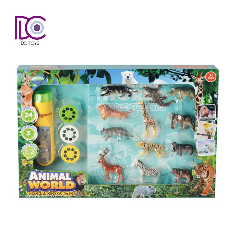 Proyektor dan obor dunia hewan DC untuk mainan pembelajaran edukasi kebun binatang anak-anak