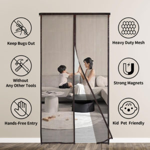 Cortina de puerta de mosquitera magnética de malla de poliéster fuerte incorporada para técnica de Velcro para pantalla de puerta de mosquito de estilo simple fácil - Product Image 5
