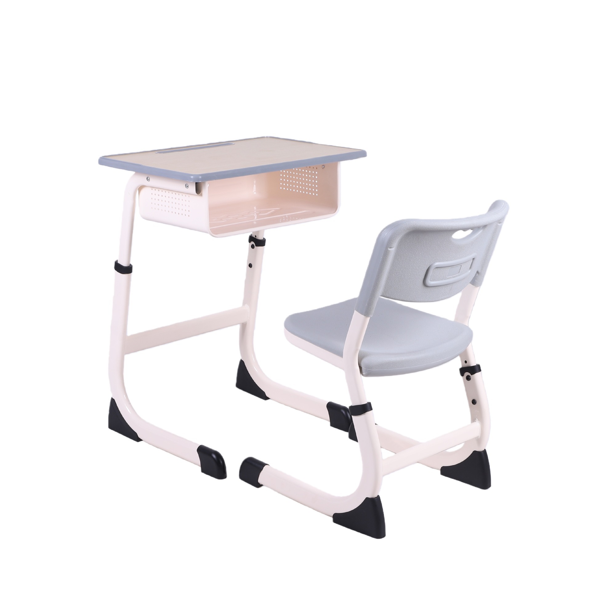 Gray with white frame C-shape height adjustable hollow desk and
