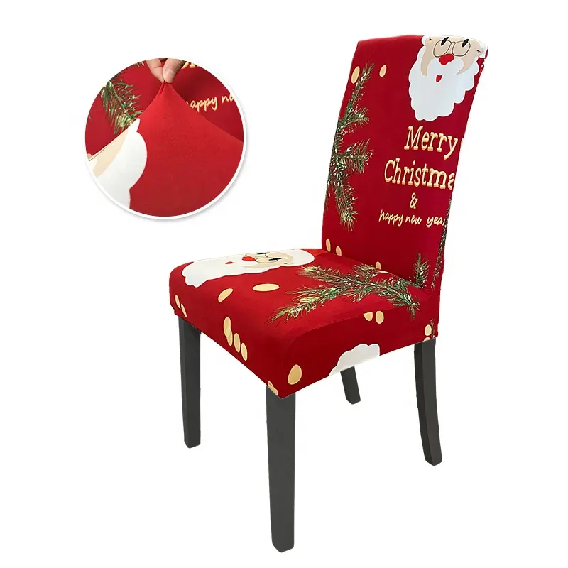 Funda elástica de LICRA para silla de comedor, cubierta de diseño navideño con estampado, todo incluido