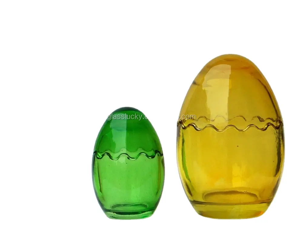 2021 yeni toptan yumurta şekilli cam kavanoz şeker veya mum kapaklı küçük boyutlu renkli kristal cam mum kavanoz