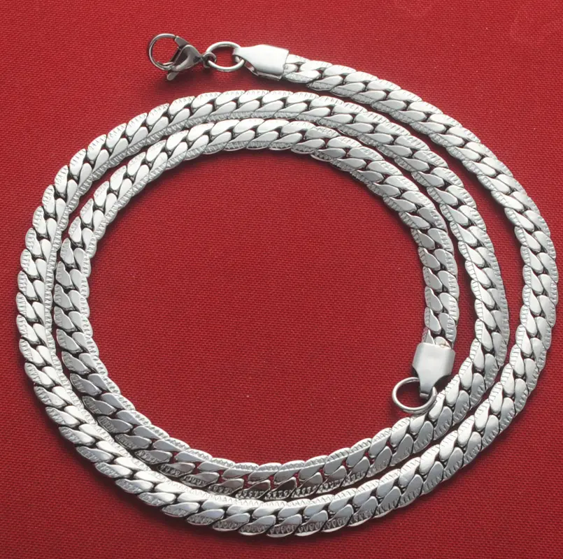 Sólido corte diamante venta al por mayor moda 2023 joyería galvanizada cadena ancha plata cubano bordillo collar cadena plana para hombres