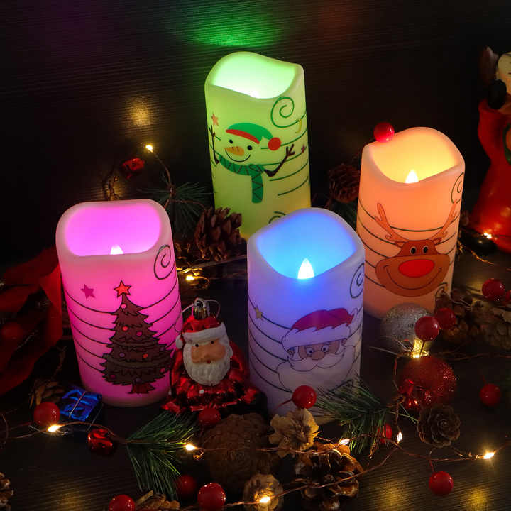 Custom Christmas Light Multiple Patterns Christmas LED Candle Light Decorative Flickering Flameless Candles for Xmas Decor
