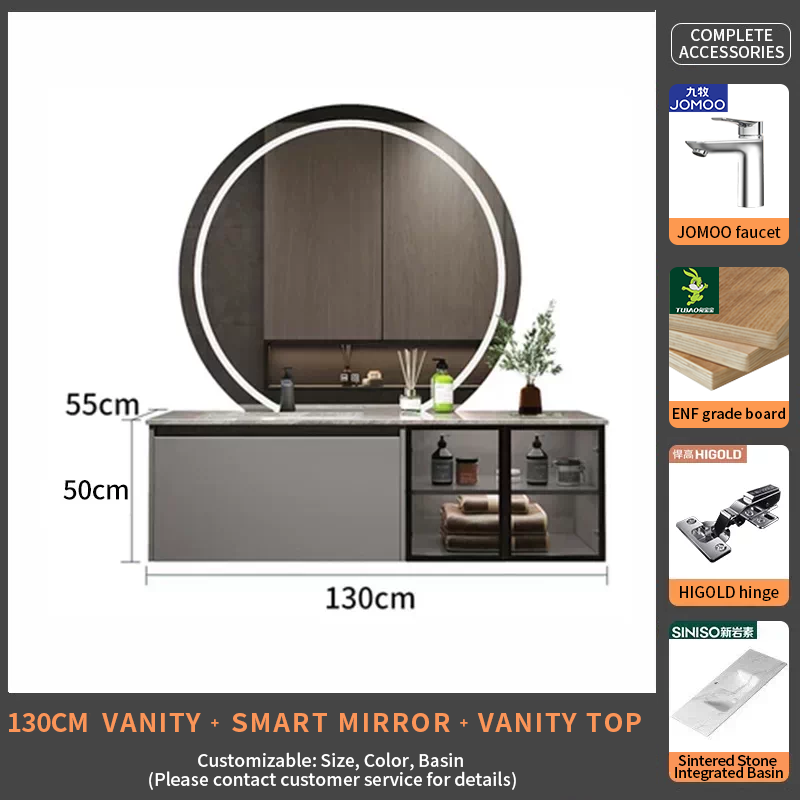 130Rock Slab Hot-Bent Integrated Basin + smart mirror