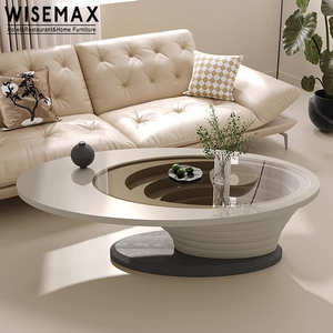 WISEMAX FURNITUREモダンで豪華な楕円形のガラストップテーブルコーヒーテーブルリビングルームソファセンターテーブルセットホームホテルロビー用 - Product Image 6