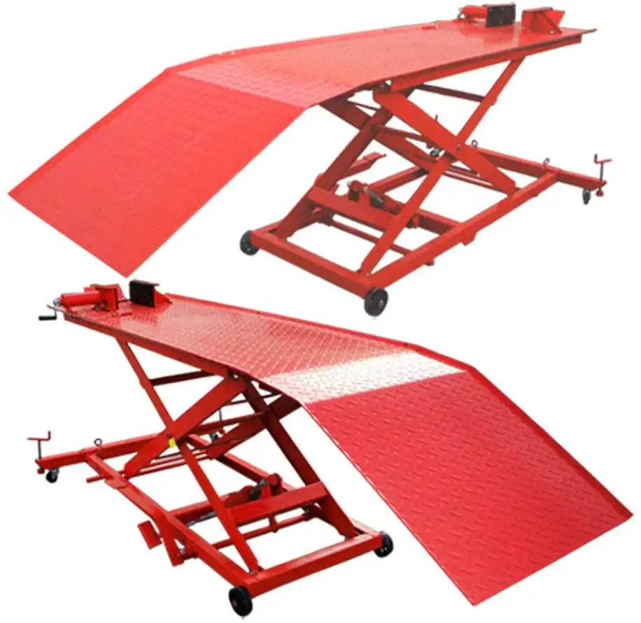 Venta caliente rojo 800lbs tijera hidráulica motocicleta mesa elevadora 800lbs aire/hidráulico motocicleta elevador Jack