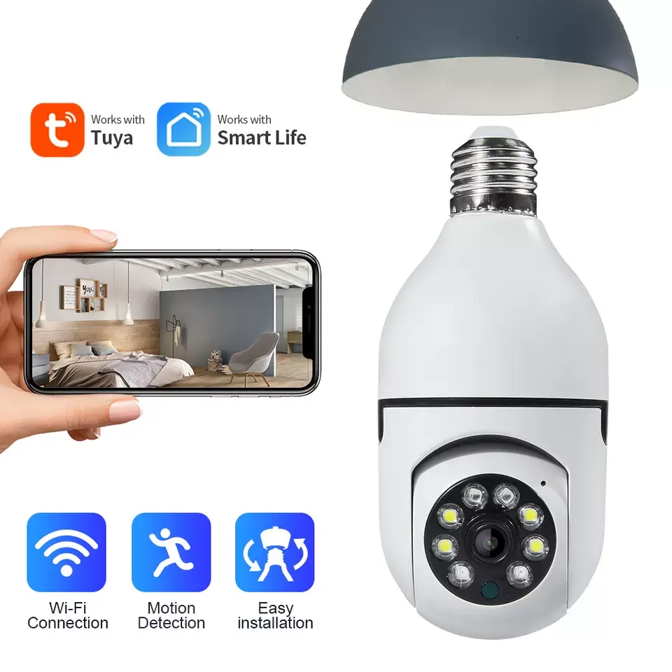 EDUP-bombilla inteligente para el hogar, lámpara con WiFi, cámara de 5MP, 360 grados, inalámbrica, IR, cámara de seguridad para el hogar