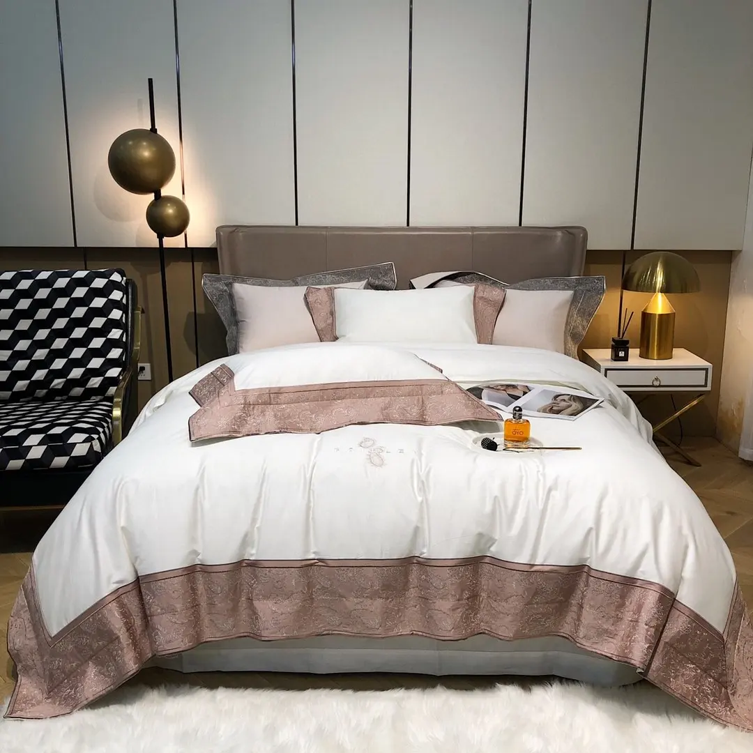 Satin100 % pamuk beyaz nevresim yumuşak düz renk nakış çarşaf ev tekstil yatak seti toptancı