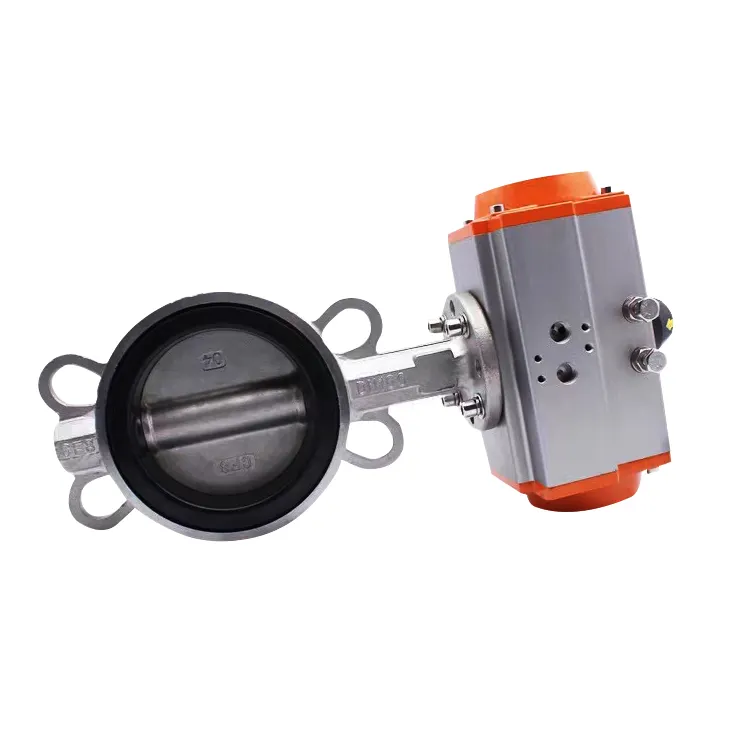 Custom Factory Supply DN40 Cast Steel Soft Seal Stainless Steel Pneumatic Butterfly Valve