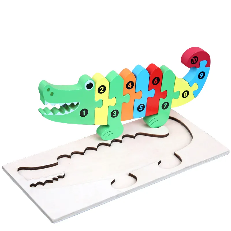 Papan teka-teki kayu hewan 3D set hadiah anak-anak mainan edukasi Jigsaw kartun Puzzle kayu DIY blok bangunan anak-anak