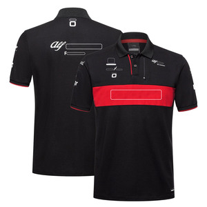 2025年メンズレーシングチームポロTシャツクイックドライ半袖防水夏用レースカーオートバイイベントブラック