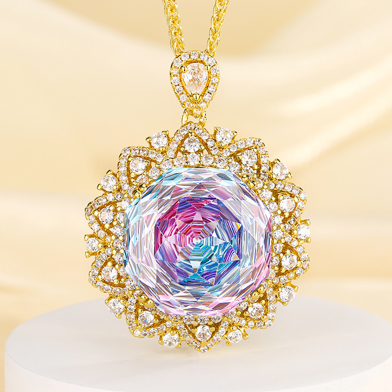Pendentif bleu poudré doré avec chaîne Chopin