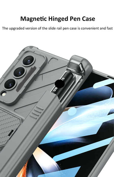 2022 Magnetic Hinge Pen Slot HD Tempered Film PC Phone Case for Samsung Galaxy Z Fold 4 Fold 3 5G with Bracelet
