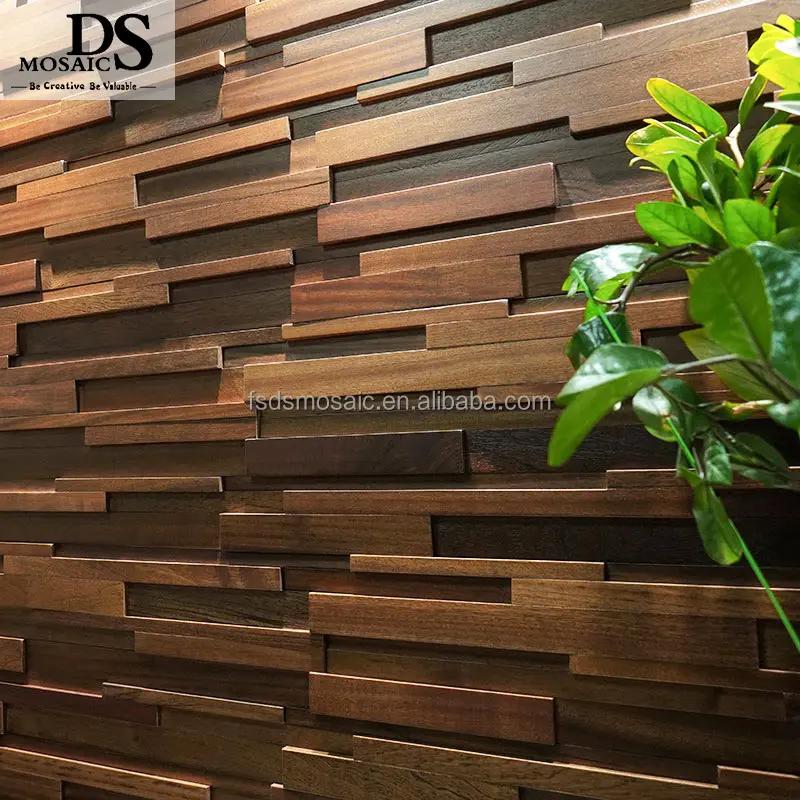 Strip bentuk kayu hitam Walnut dinding mosaik seni ruang tamu kamar tidur latar belakang dinding mosaik ubin kayu antik