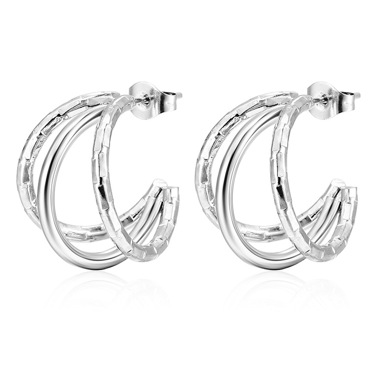 3rd pattern three-wire earrings steel color
