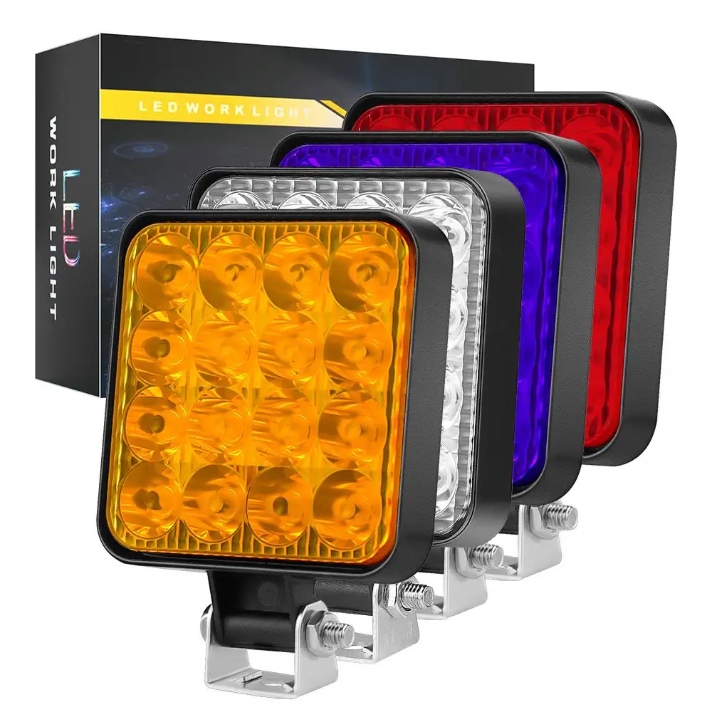 DXZ-Luz LED cuadrada impermeable para coche, luz de trabajo cuadrada de 48W, 16LED, 12V, SUV, 4WD, 4x4, camión, Tractor, todoterreno
