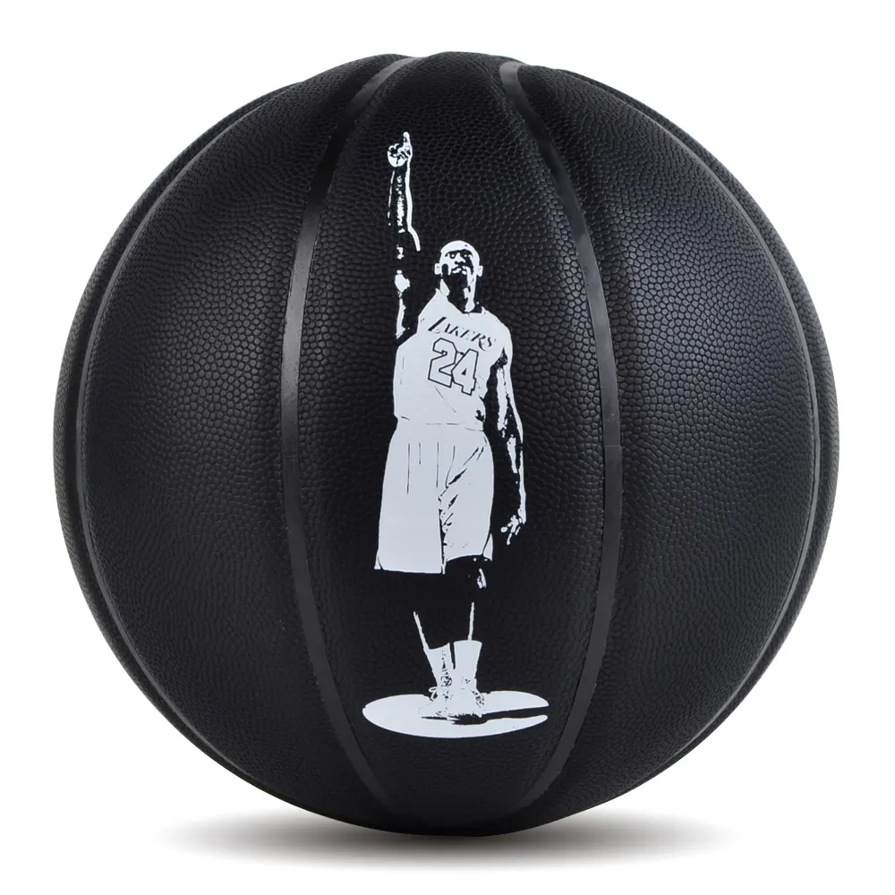 Customized basketball factory black and green Reflective Luminous basketball OEM LOGO Light up Kobe picture holographic balls