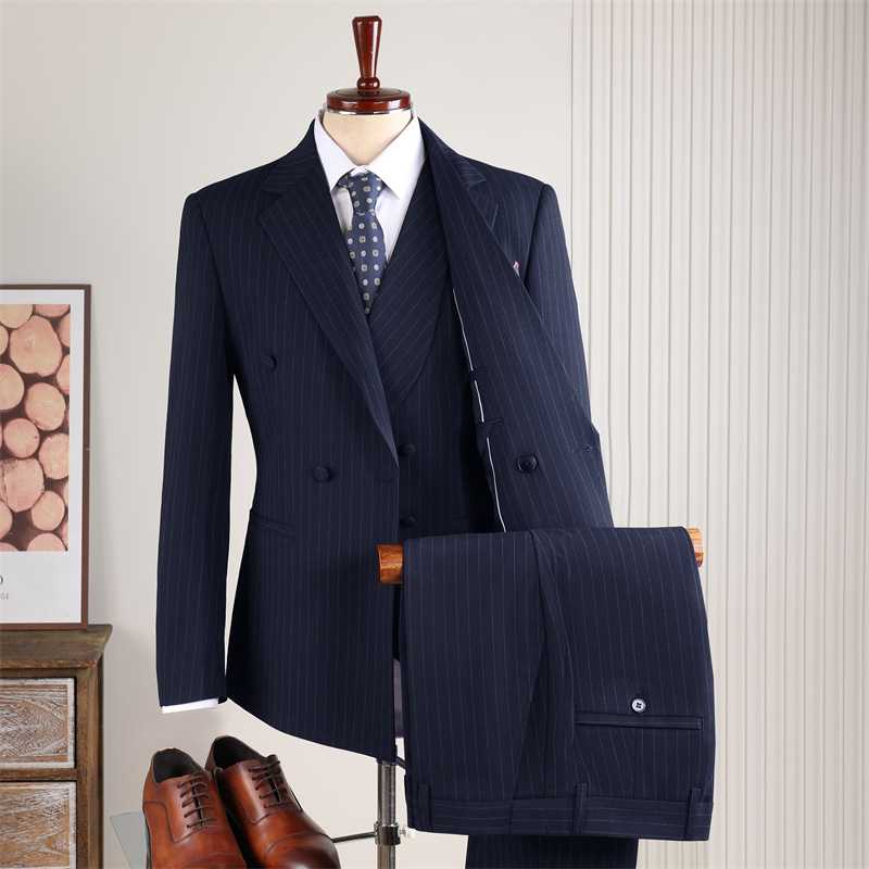 Navy blue striped-suit vest suit pants