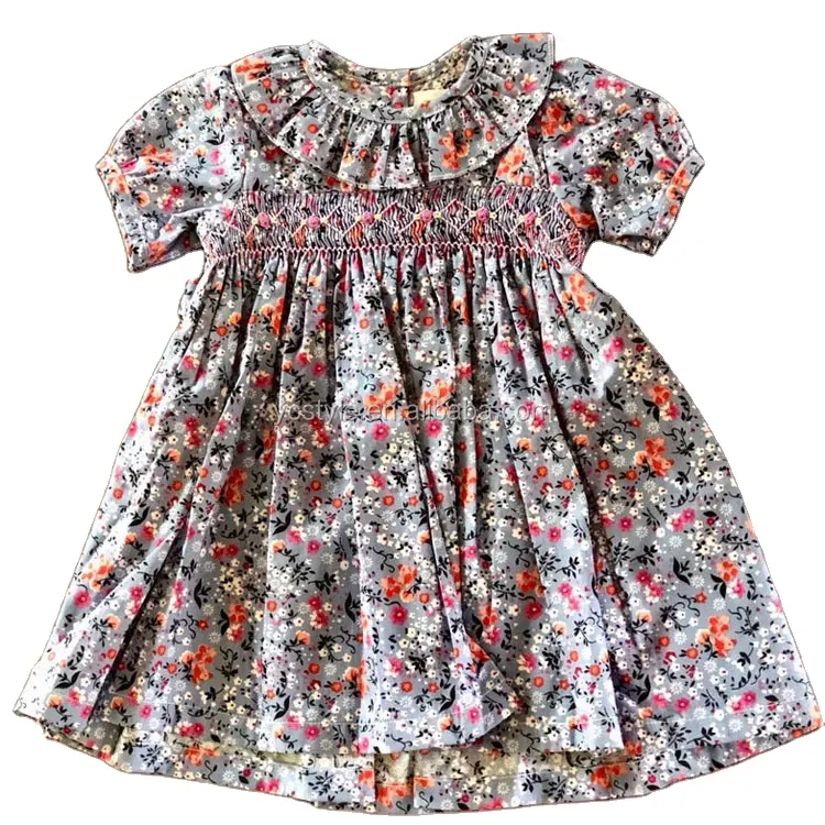 어린이 의류 smocked 아이 frock 디자인 소녀 드레스 사진 꽃 인쇄 여름 드레스