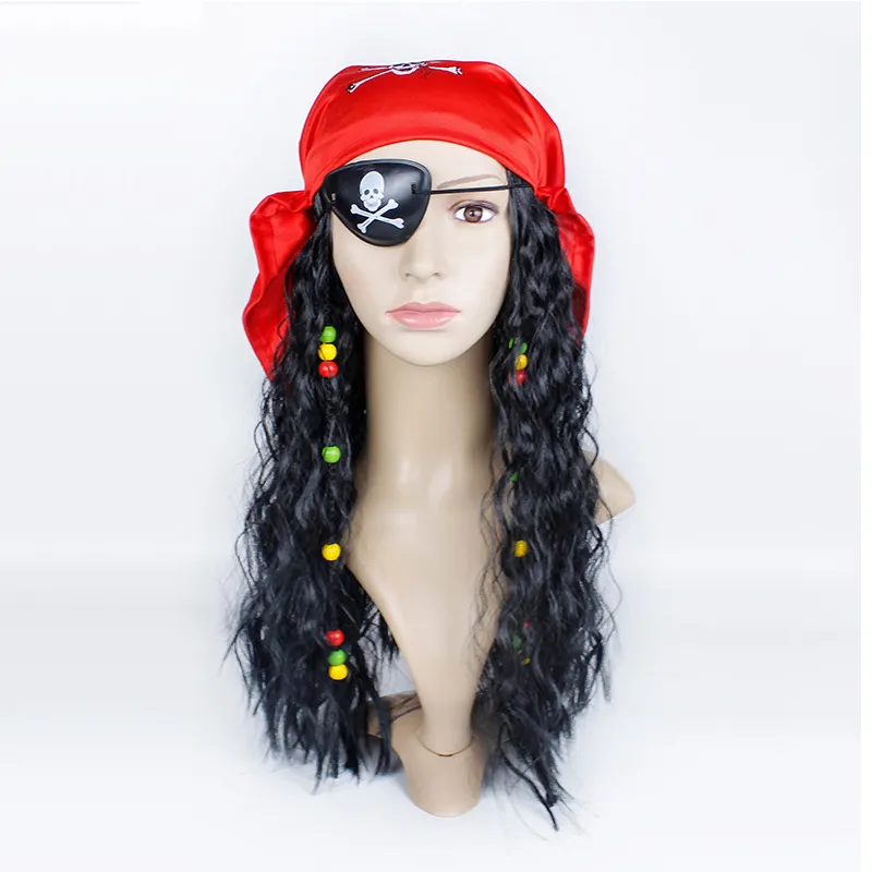 Parrucca di carnevale delle donne cappello per capelli berretto con trecce Cosplay Pirate Captain foulard maschera per gli occhi Dress Up puntelli di parrucca di halloween