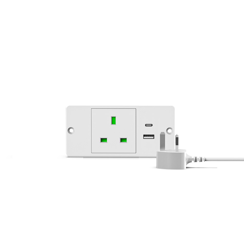 Bianco-1*Prese CA+1*USB-A+1*USB-C-UK