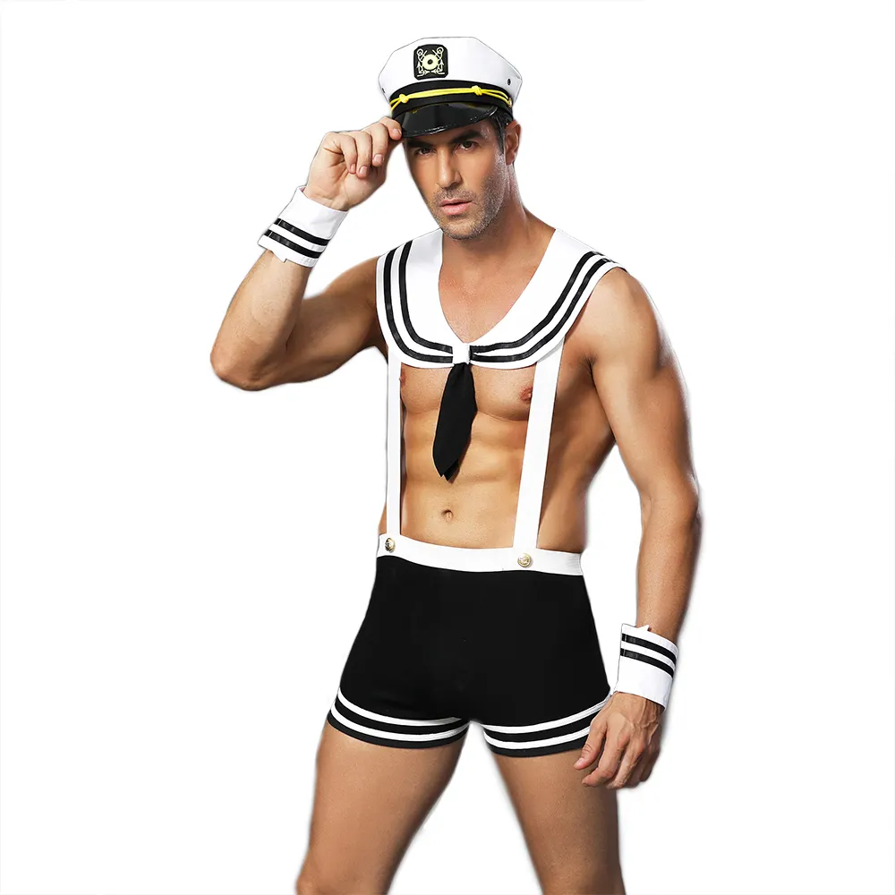 Disfraz de sailor con sombrero de capitán para hombre, traje militar Sexy