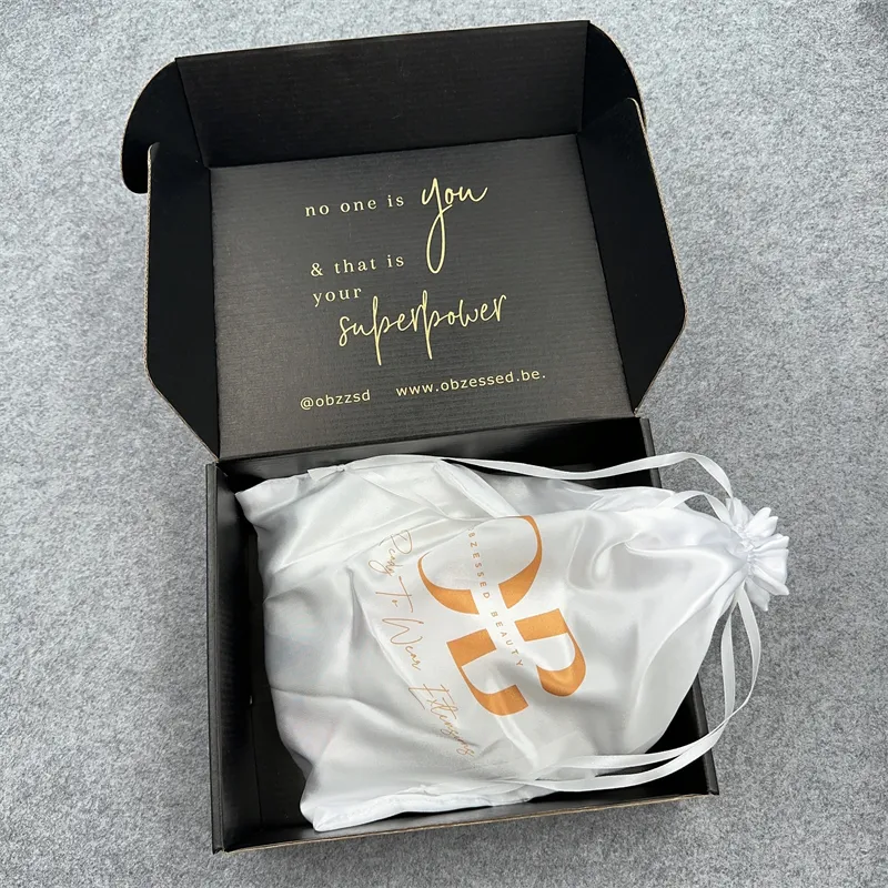 Kunden spezifisches Logo Schwarz Versand kartons für Perücken haar Faltbare Wellpappe schachtel Unterwäsche Kleidung Verpackung Mailer Boxen