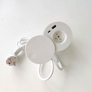 80毫米迷你智能法国电源圆形索环办公桌电源插座，带USB A + usb-c充电端口顶部，带旋转盖 - Product Image 5