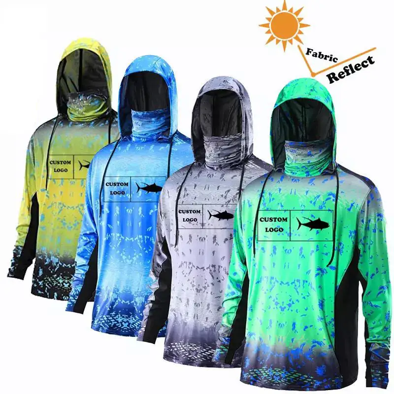 Özel yapılmış Anti Uv güneş koruma giyimi süblimasyon dijital baskı uzun kollu kapşonlu balıkçılık kıyafetleri hızlı kuru balıkçılık gömlek