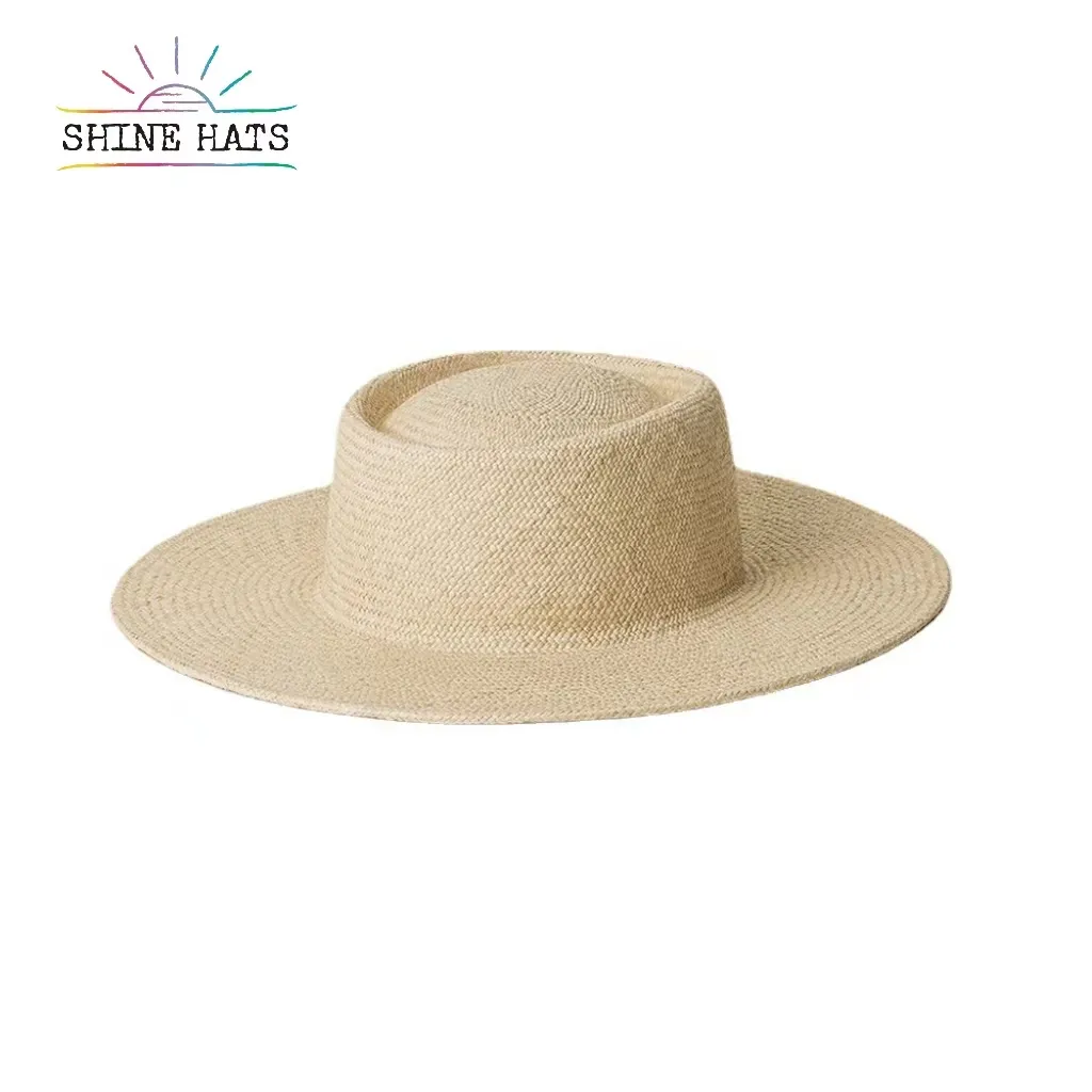 Shinehats 2024 OEM Chic et élégant couleur unie soleil plage été femmes large bord Fine latin herbe Bolwer unisexe chapeaux de paille