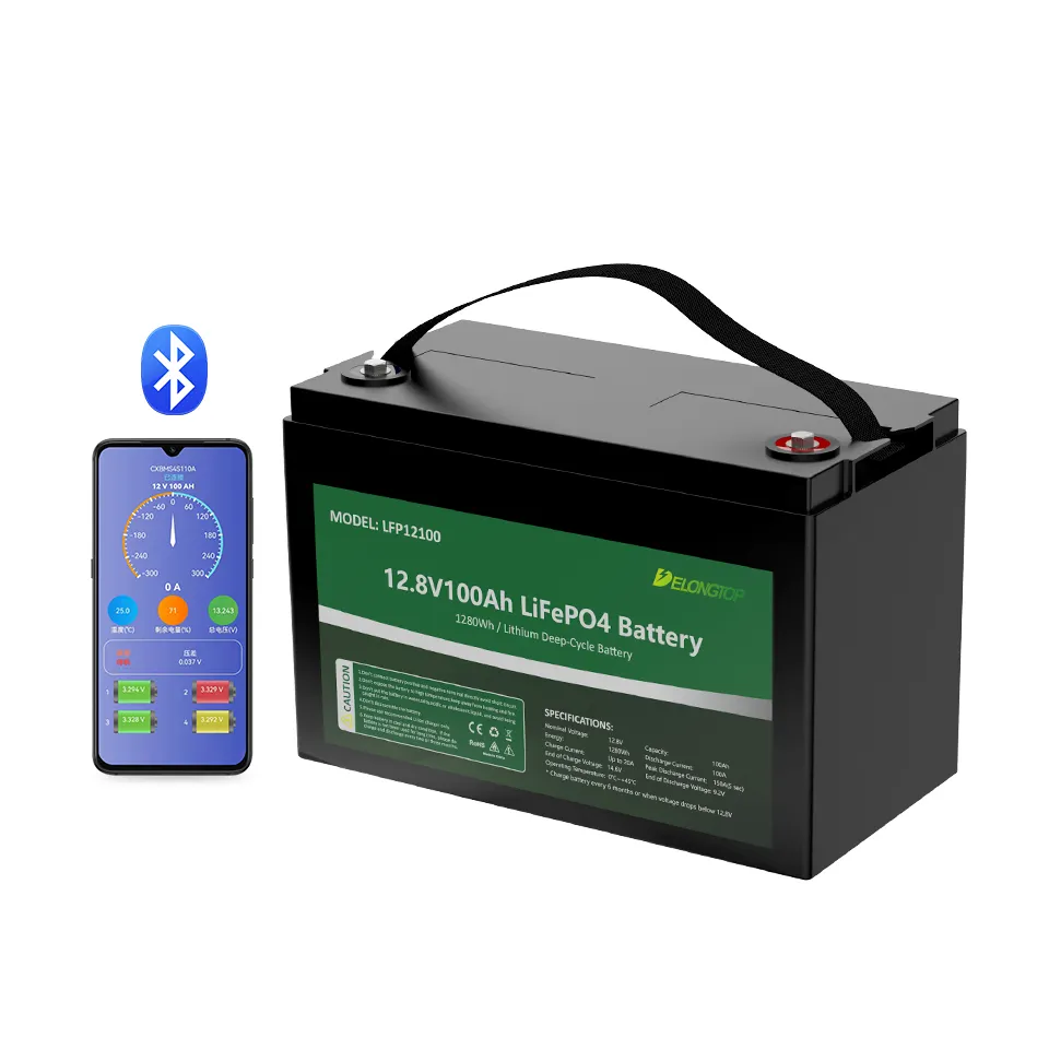 Batería de litio recargable de ciclo profundo Lifepo4 12v100AH 120AH 12,8 V 100ah con control de aplicaciones