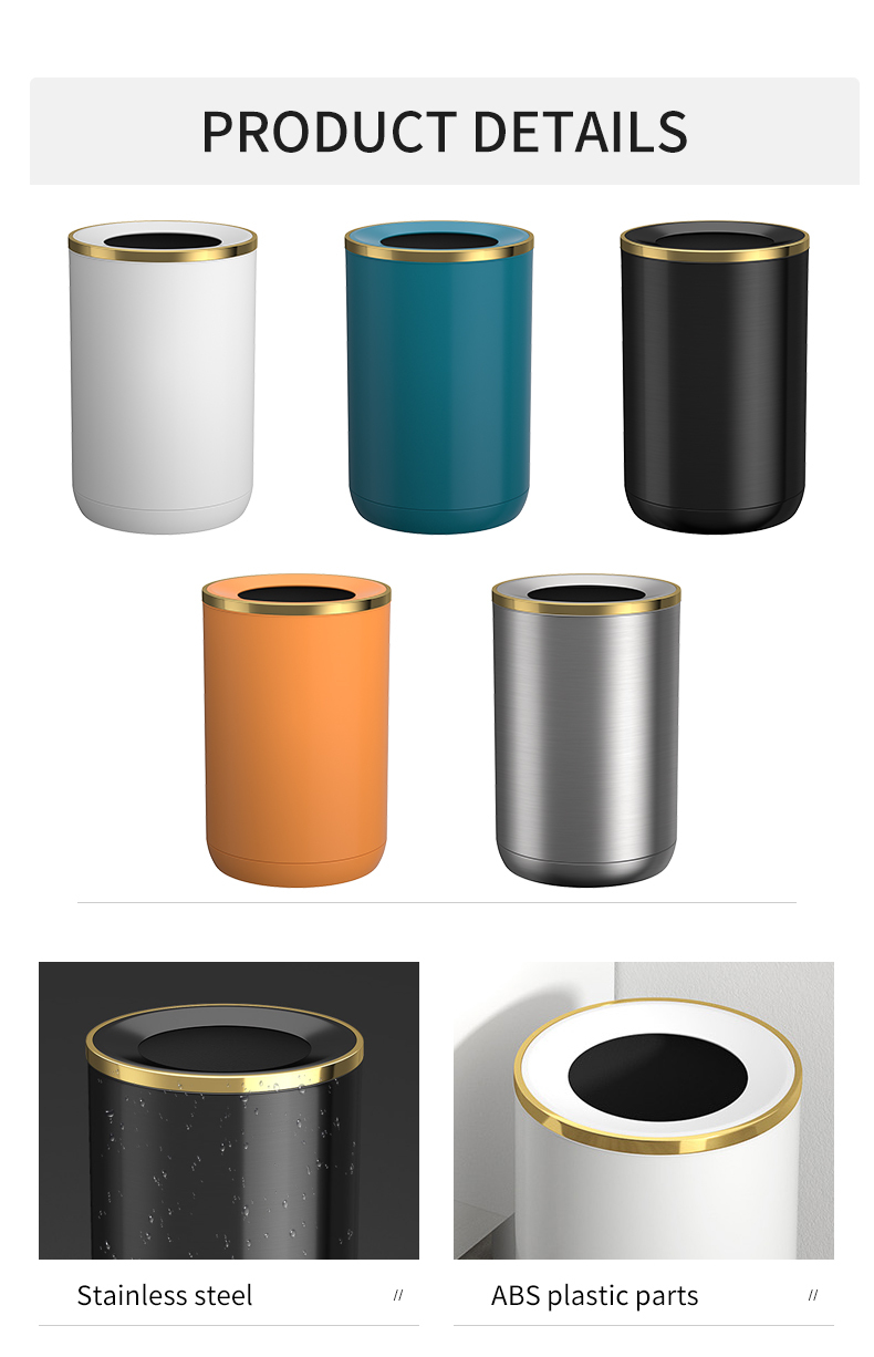 6L open top  iron and baking Trash Can Garbage black gold Waste Bin Bucket Kitchen Hotel