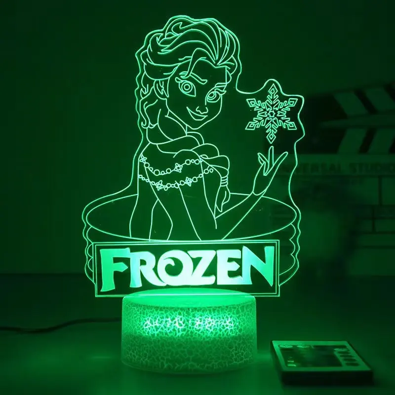 Base de grietas de princesa Elsa, 7 colores, cambio de princesa de nieve, lámpara LED 3D, luz de noche