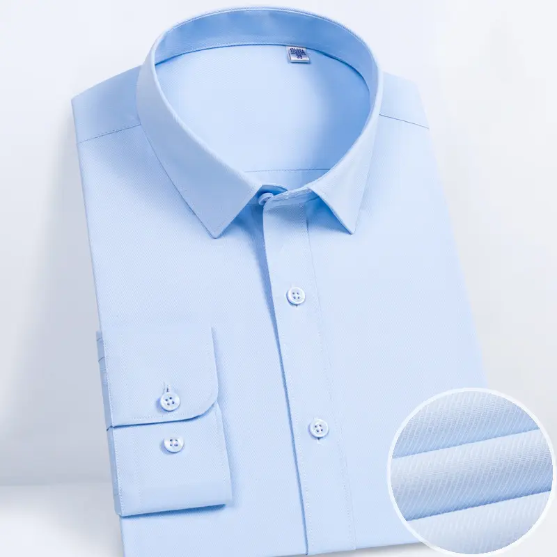 Camisas de algodón y poliéster para hombre, camisas formales de manga larga y piel suave, ligeras, transpirables, 40s, disponibles