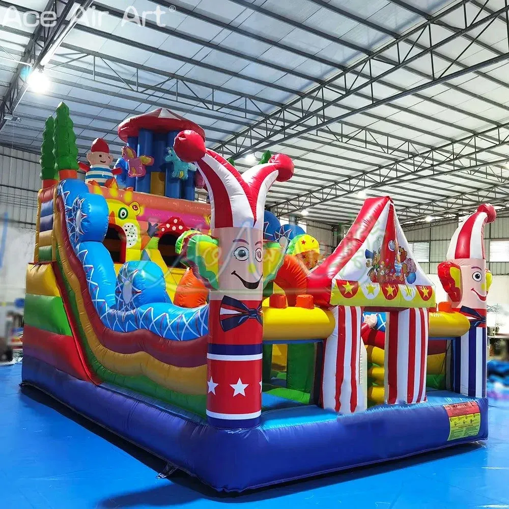 Château plein d'entrain extérieur commercial avec toboggan gonflable Clown Palace Entertainment Fun City Bounce Slide Playing Ground