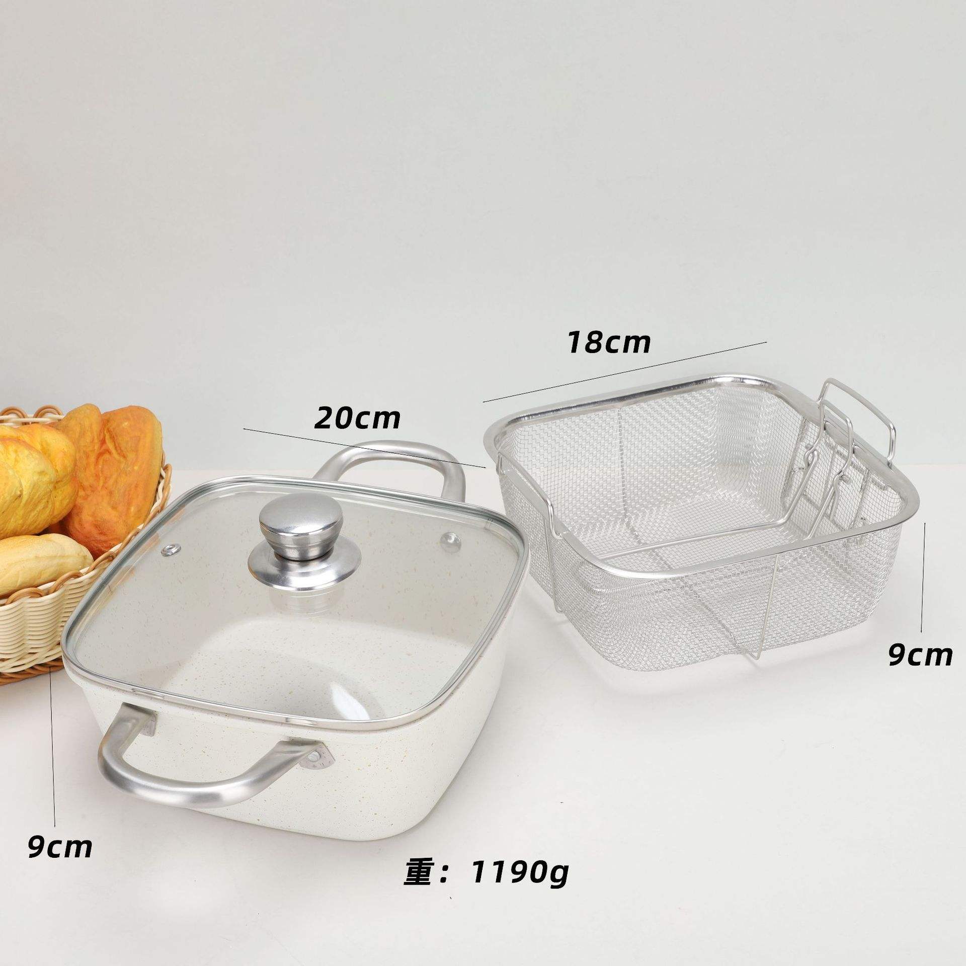 Beige 20cm Soup pot with Fry basket