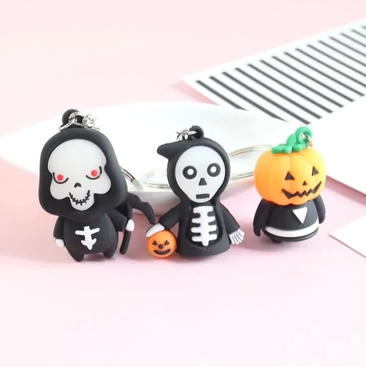 Men's Rubber Key chain Ladies Car Bag Keyring Fashion Gift Resin Pumpkin Halloween Keychain Ghost Reaper