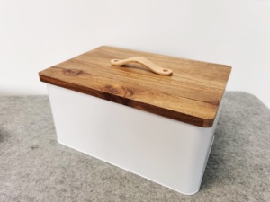 Özel ahşap bambu ekmek kutusu kutu seti konteyner ve kutu mutfak Metal kesme tahtası ile Bambus depolama - Product Image 4