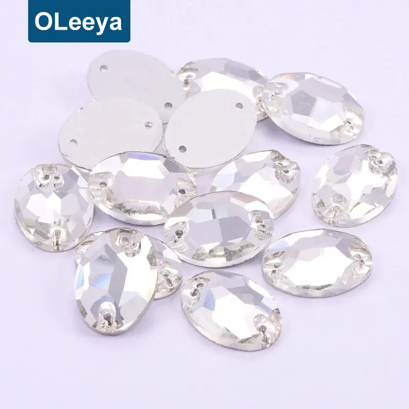 Pedras preciosas de cristal de strass, venda quente de pedras redondas, strass transparente branco oval, costura com strass para trajes de carnaval
