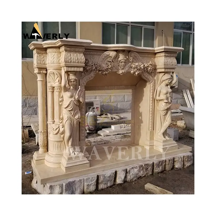 Stile Uk di lusso vittoriano camino in marmo mensola caminetto Beige grande donna nuda statua camino in pietra