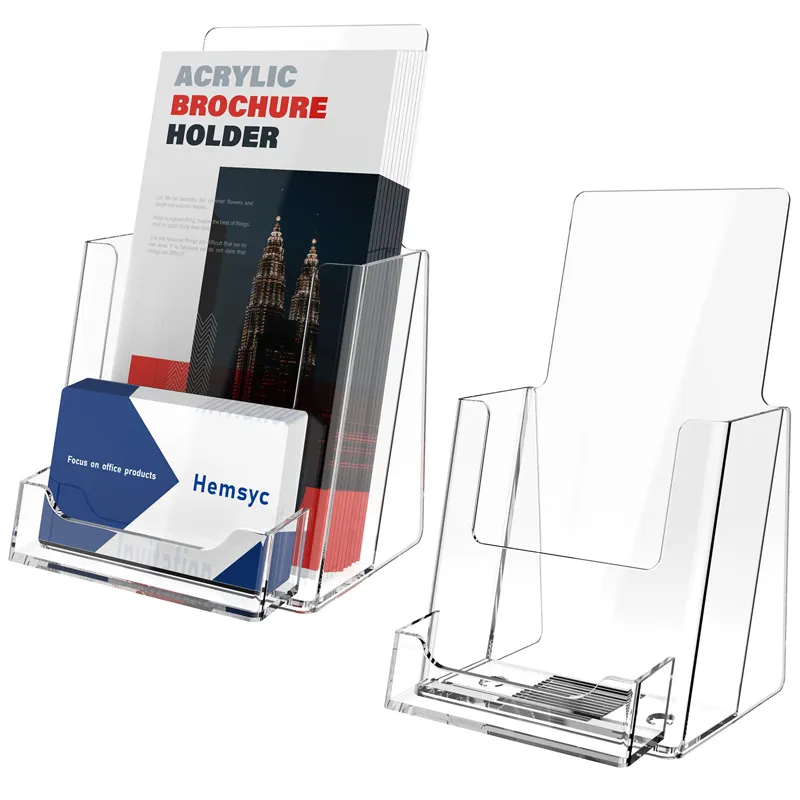 Expositor de folhetos com suporte para cartões de visita, suporte acrílico transparente para folhetos, suporte de plástico para exibição de folhetos