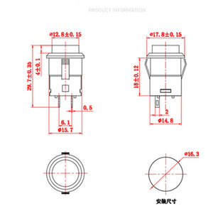 Interruttore a pulsante istantaneo 1NO con auto-Reset circolare da 16MM sbloccato R13-507 interruttore a pulsante circolare da 16MM - Product Image 6