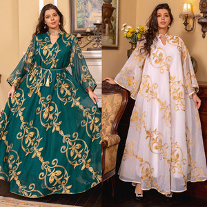 Yeni varış orta doğu Eid körfez elbise Dubai suudi arap kuveyt kadın müslüman nakış Jalabiya ev elbise - Product Image 2