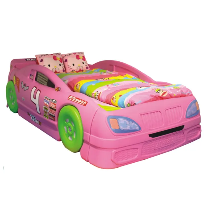 Camas individuales de gatito baratas para niños, cama de coche bonita rosa, camas de coche para niños y niñas