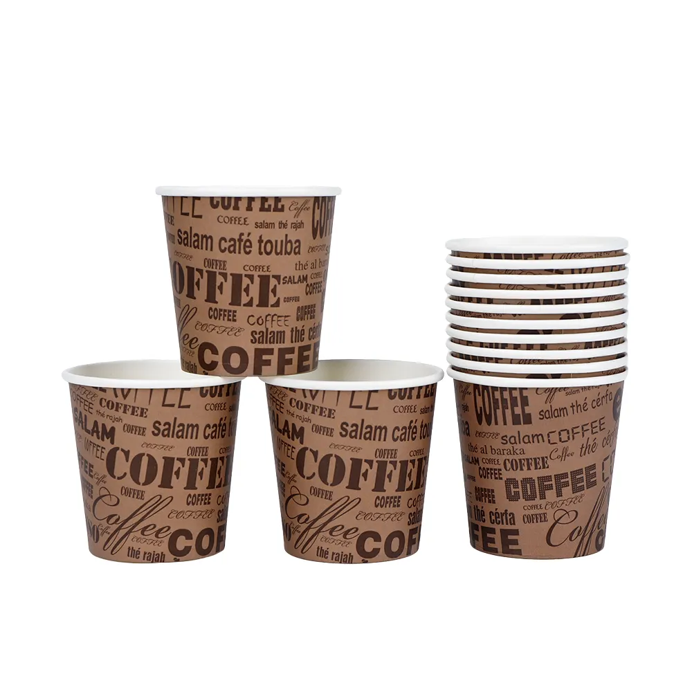 Copo de papel descartável com tampa para café de parede única com logotipo impresso personalizado de uso único de qualidade superior 4 onças