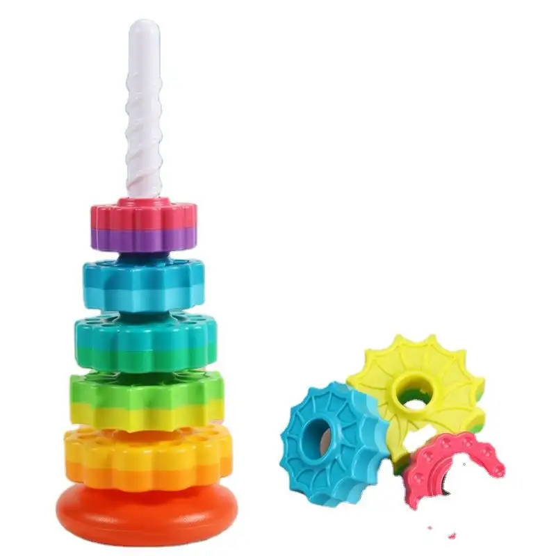 Juguete de rueda giratoria para bebé con torre giratoria de arcoíris, juguetes apilables para niños pequeños, regalo sensorial de aprendizaje educativo Montessori