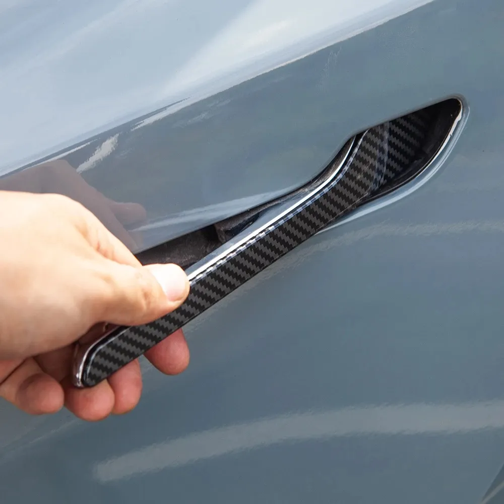 ABS mango de la puerta de coche de fibra de carbono accesorios Protector de cubierta de la manija de la puerta de la etiqueta engomada para Tesla modelo 3