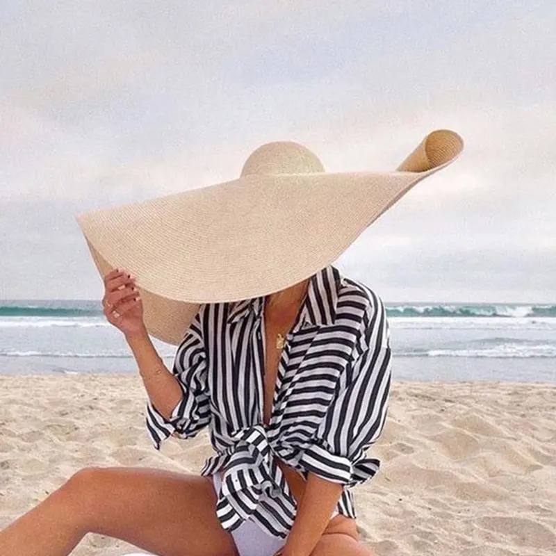 Sombreros flexibles de gran tamaño para mujer, sombrero de playa para el sol, 70 cm/27,6 pulgadas, de paja, de papel, venta al por mayor