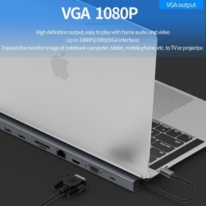 10合1多端口USB C型集线器C型适配器至USB 3.0 4K 30hz高清高清电视VGA视频音频RJ45 SD TF USB PD 100W转换器集线器 - Product Image 5