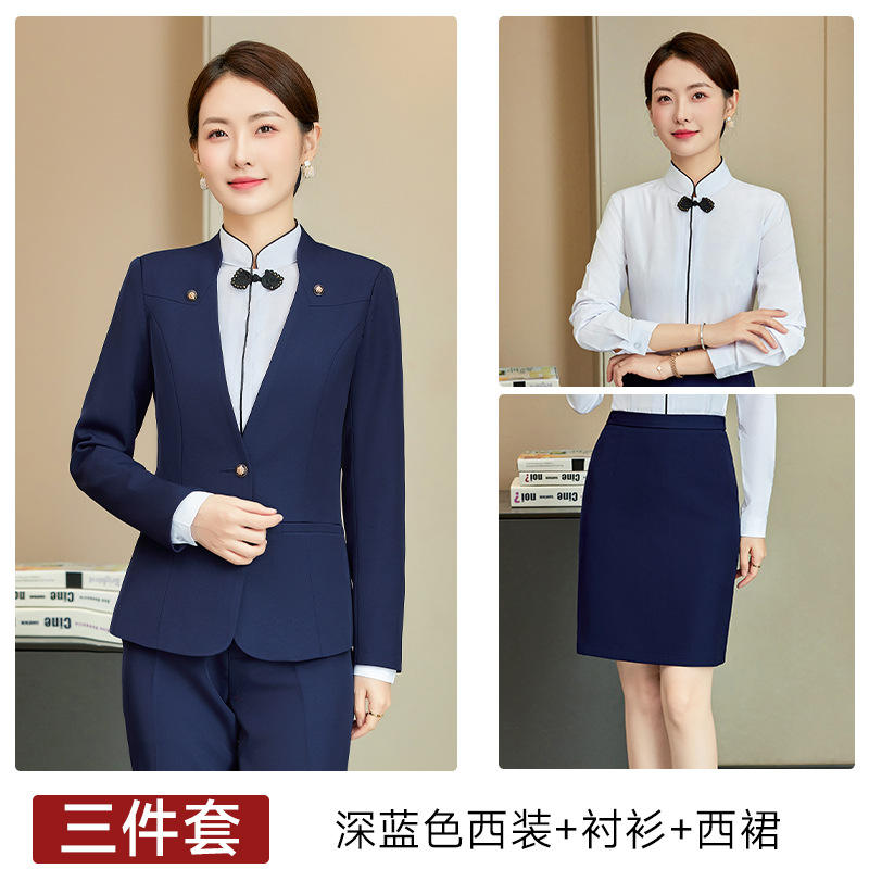 Costume + chemise + jupe bleu foncé femme